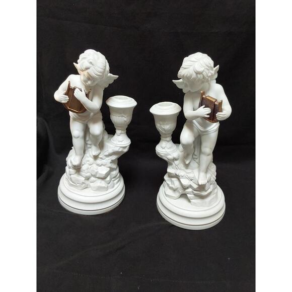 Franklin Mint exquisite White Angel Candlesticks 1987 Artist Gianni Benvenuti